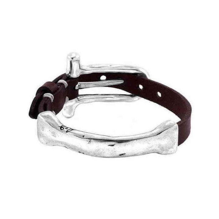Bracelet Cuir Barre Argent Martelée