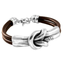 Bracelet Cuir Nœud Argenté