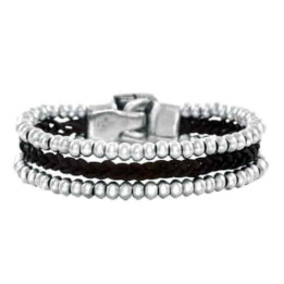 Pulsera Cuero Tres Hebras Perlas