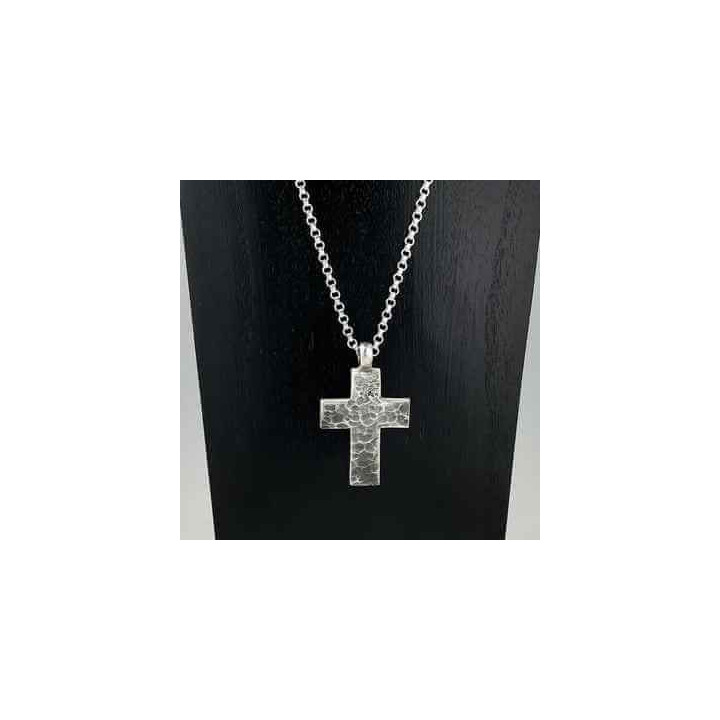 Chain Necklace Hammered Cross Pendant