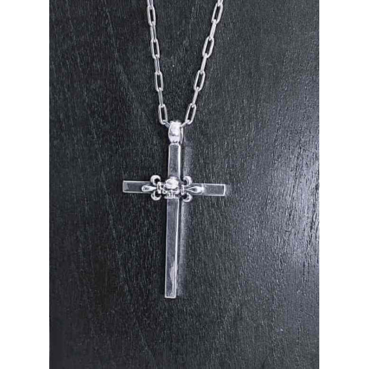 Men's Silver Skull Cross Paper Clip Necklace | D'oz Homme