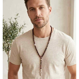Collar Perlas Ceramicas Colgante Cruz