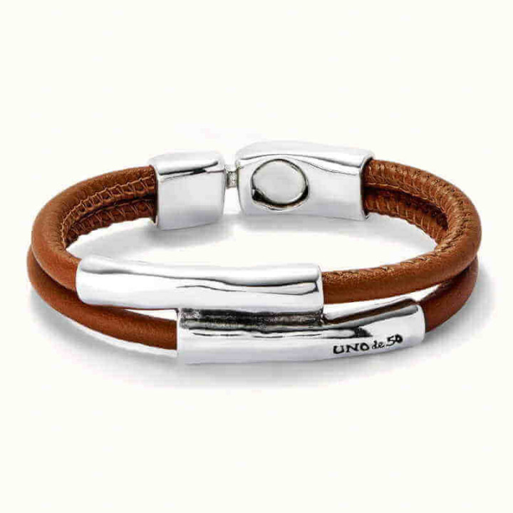 Double Row Cognac Leather Bracelet
