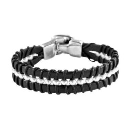 Schwarzes Lederarmband mit Silberperlen