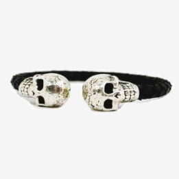 Double Skull Leather Cuff Bracelet