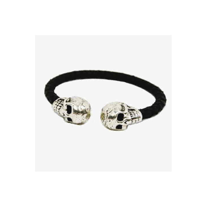 Bracelet Jonc Cuir Deux Cranes