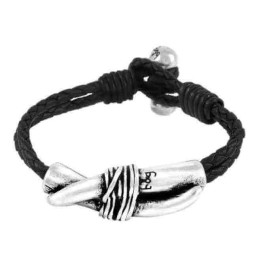 Pulsera Negra Aplique Colmillo Plata