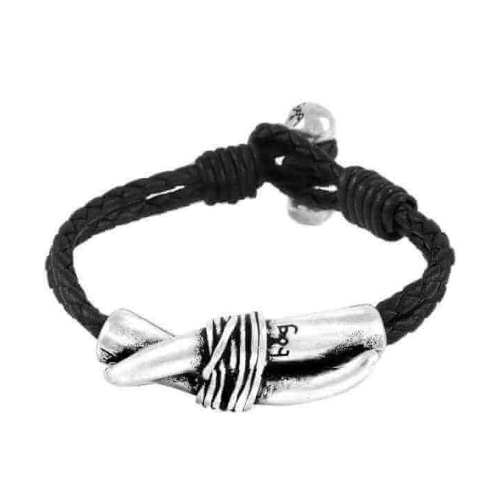 Pulsera Negra Aplique Colmillo Plata