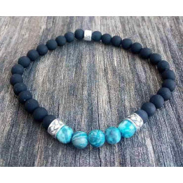 Black Ceramic Bracelet-Turquoise Pearls