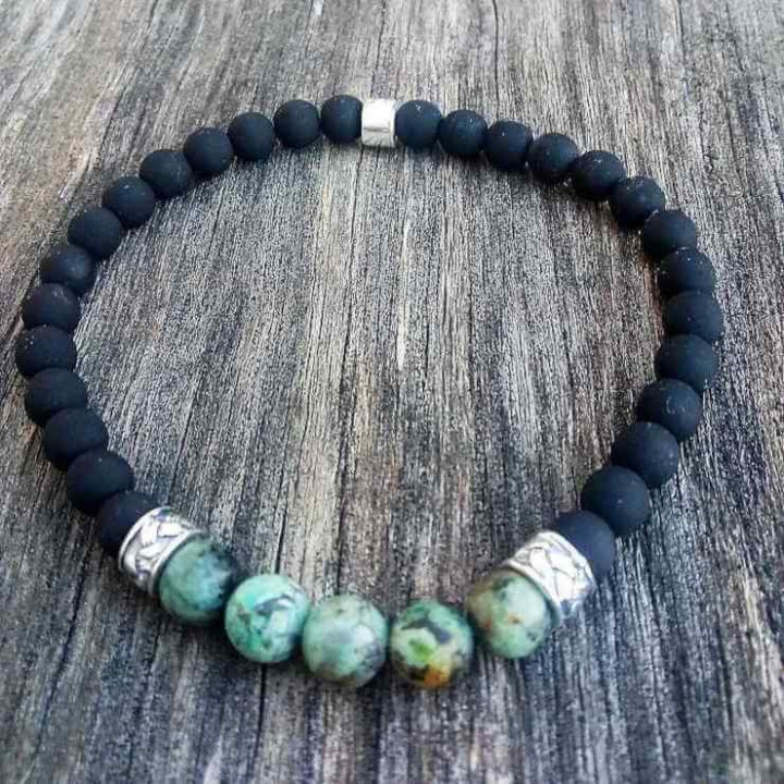 Armband Schwarze Keramik-Grüne Perlen