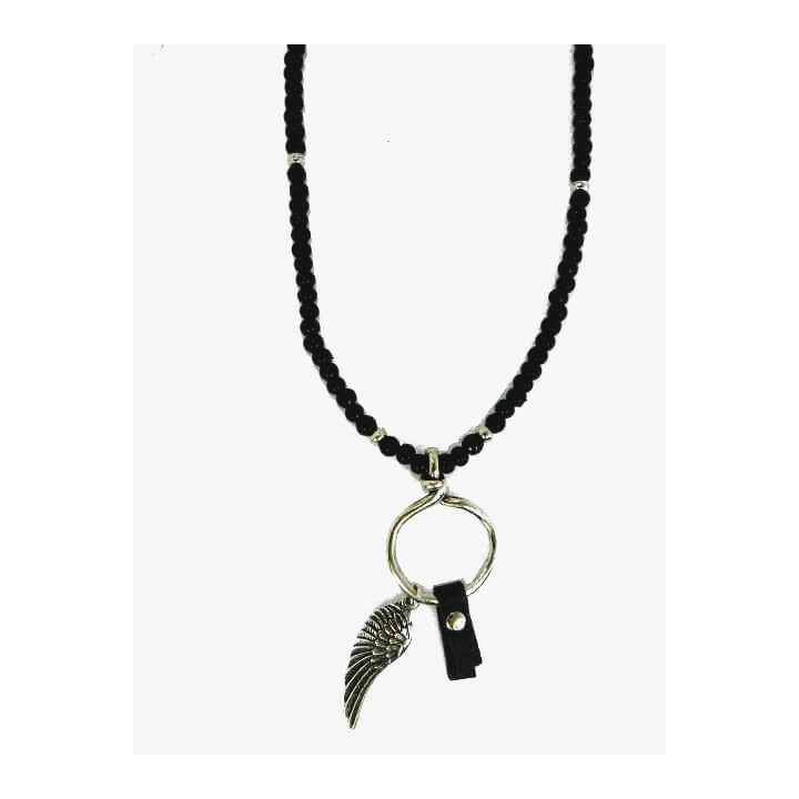Collar con cuentas negras de madera y plata