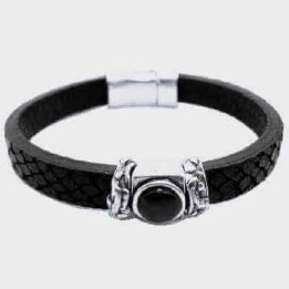 Black Leather Bracelet Resin Stone
